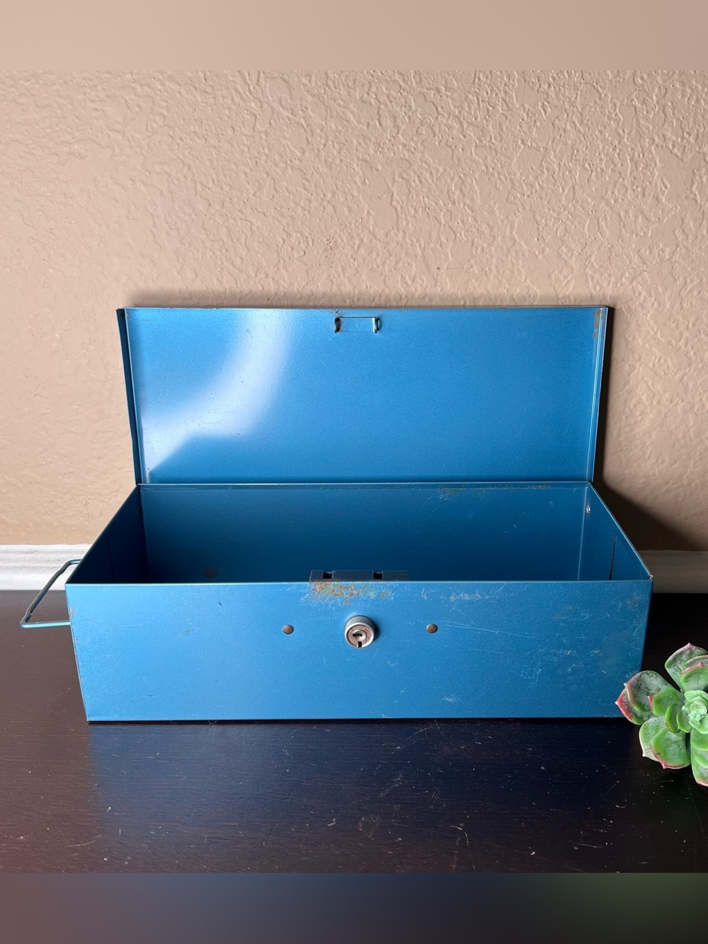 Vintage 1960's Merriam No. 8 Guardsman Metal Storage Box, Industrial Blue